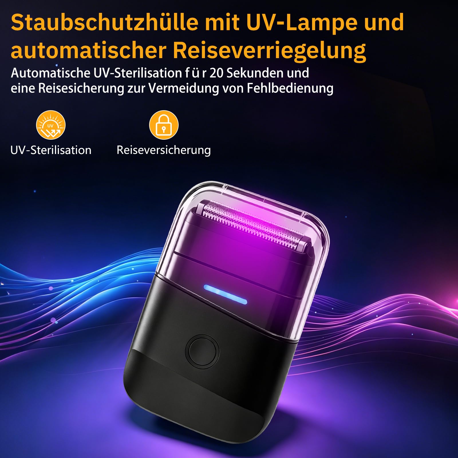 Rasoio elettrico da uomo, portatile, con doppia lama galleggiante e lampada UV, rifinitore ricaricabile USB-C per uomini