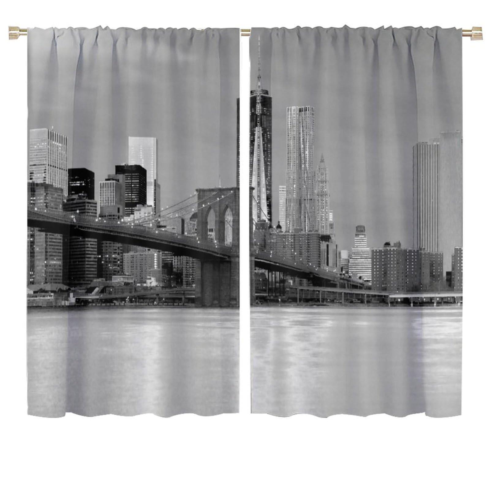 Modern Blackout Window Curtains, Brooklyn Bridge Sunset Manhattan American New York City Famous Town for Bedroom Living Room Darkening Window Drapes 2 Panels 72x63in