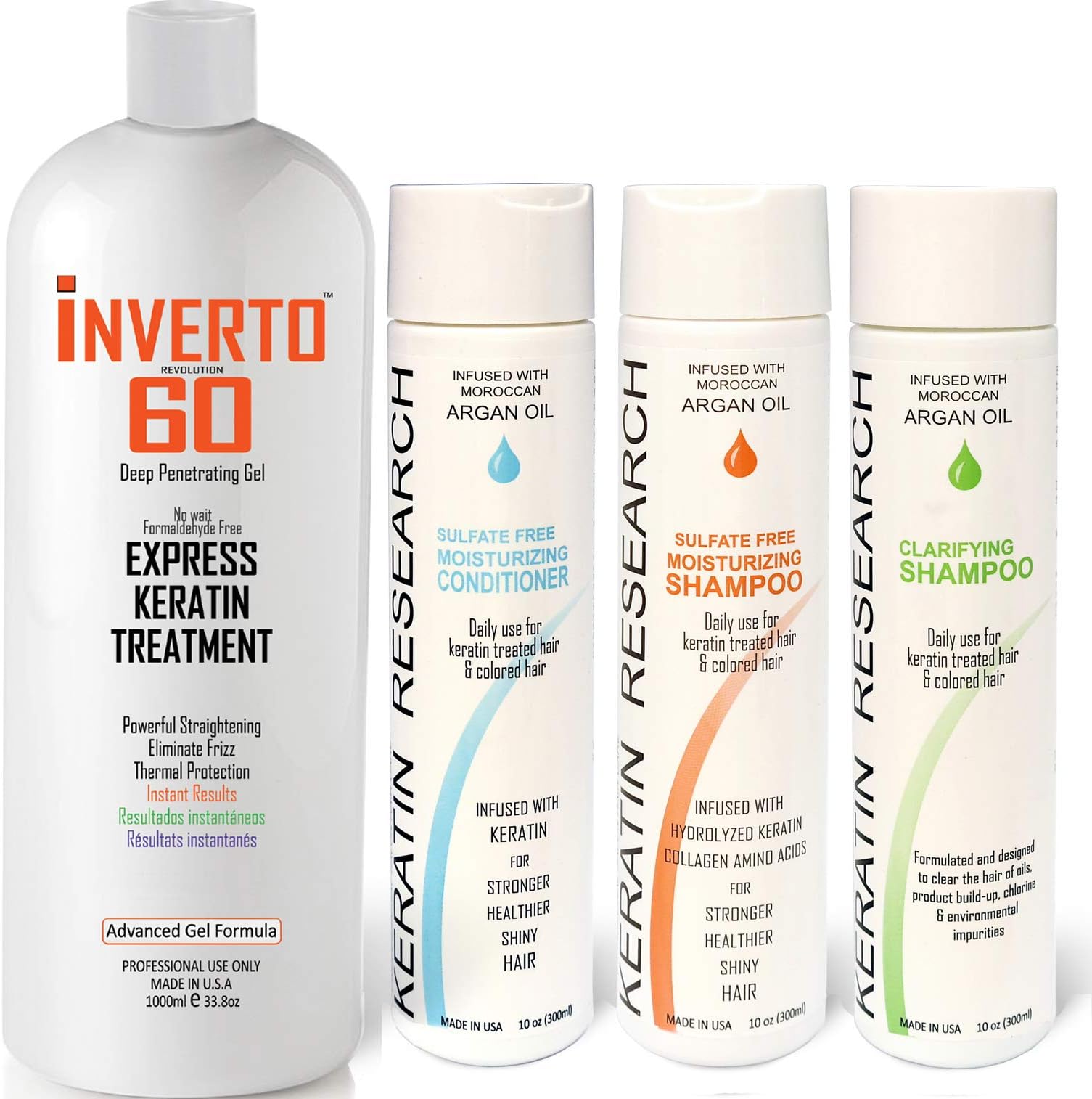 INVERTO 60 Advanced Gel Complex Brazilian Keratin Hair Blowout Treatment Formaldehyde Free Straightening Smoothing and Repairing Damaged Hair Keratin Research (XL SET-1000ml)