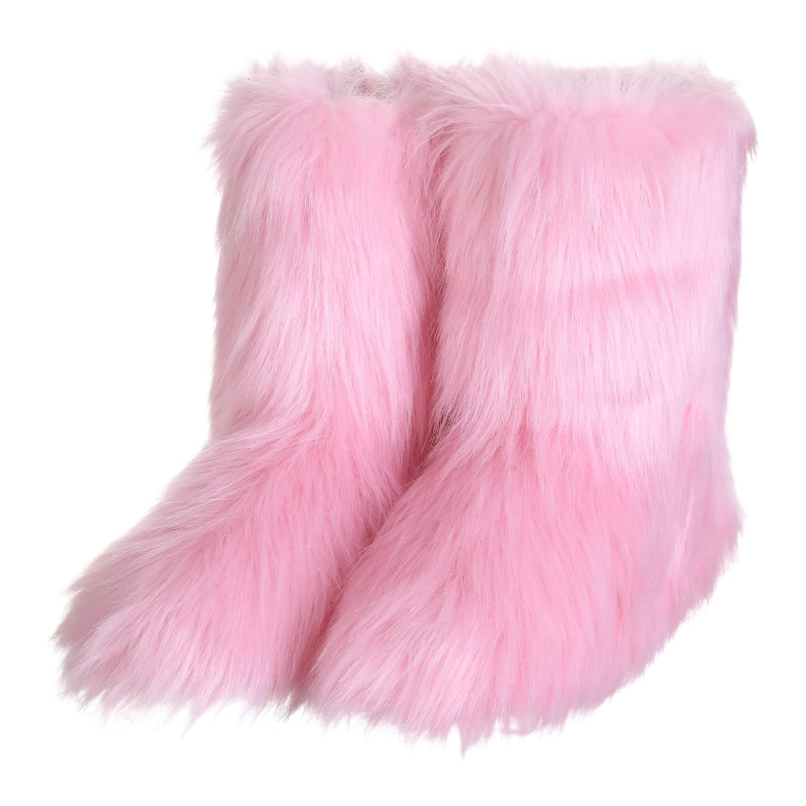 Fashionable Comfortable Furry Fuzzy Boots Round Toe Flat Heel Mid-Calf Y2K Fur Boots Winter Outdoor Women
