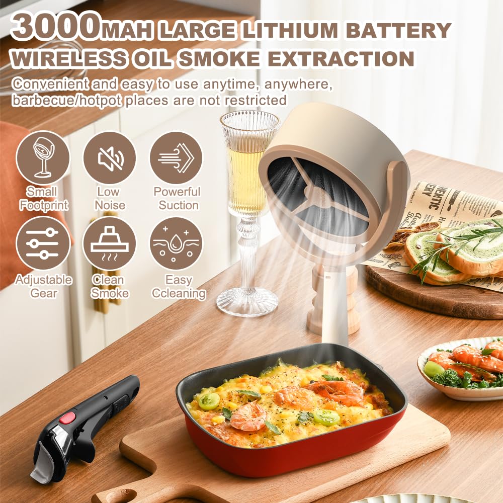 Ventola aspirante portatile, aspiratore USB da cucina con 10 spugne filtranti sostituibili, mini cappa da tavolo, 2 velocità del vento, filtri per fumare per casa, cucina, fonduta, hot pot