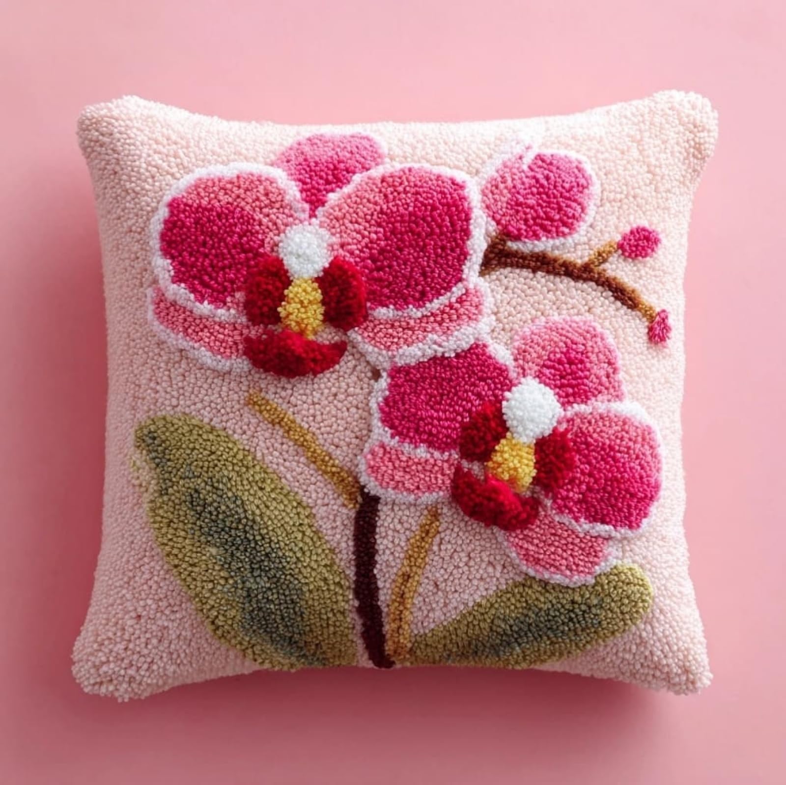 AxiangziK Latch Hook Pillow Making Set,Orchid 43x43cm DIY Sofa Cushion Kit Suitable for Beginners and Experienced Crafters