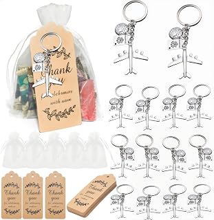 30 Sets Wedding Favors for Guests Airplane Earth Keychain with Thank You Tags Organza Bags for Wedding Gifts Bridal Shower Party Souvenirs