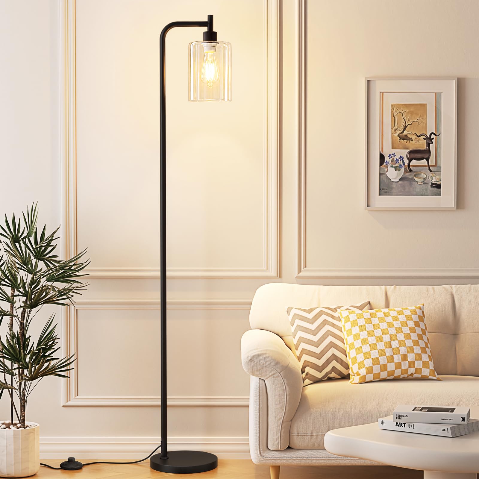 PreeOtti Floor Lamp for Living Room, 64.6" Industrial Standing Lamp, Black