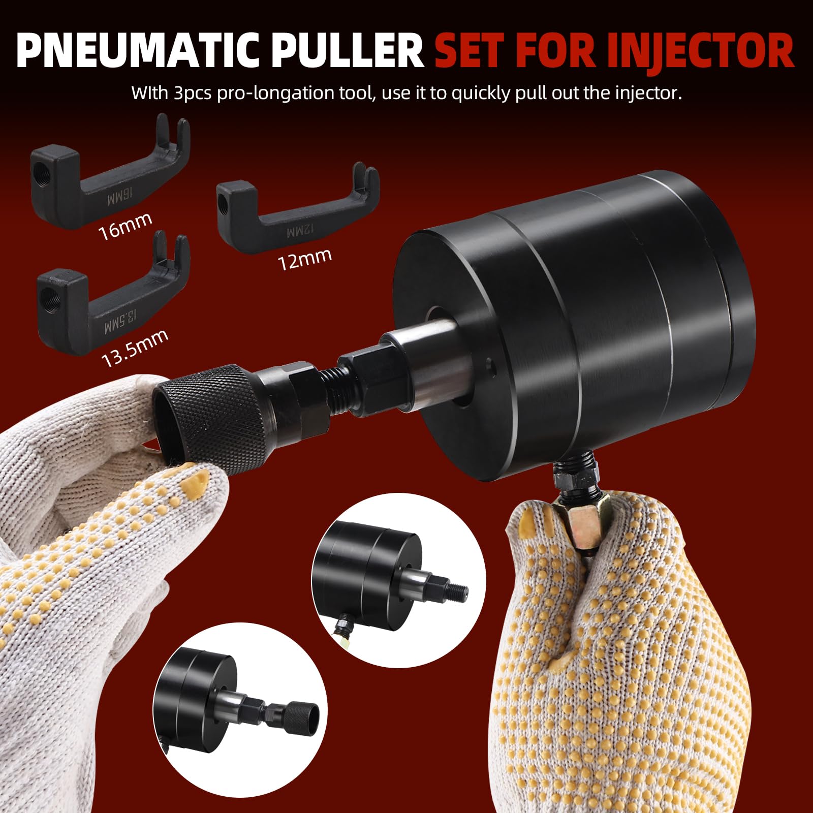 FreeTec Extractor de inyectores neumáticos, 24 piezas, extractor de aire comprimido, extractor de inyectores diésel con 19 adaptadores y 3 herramientas de extensión