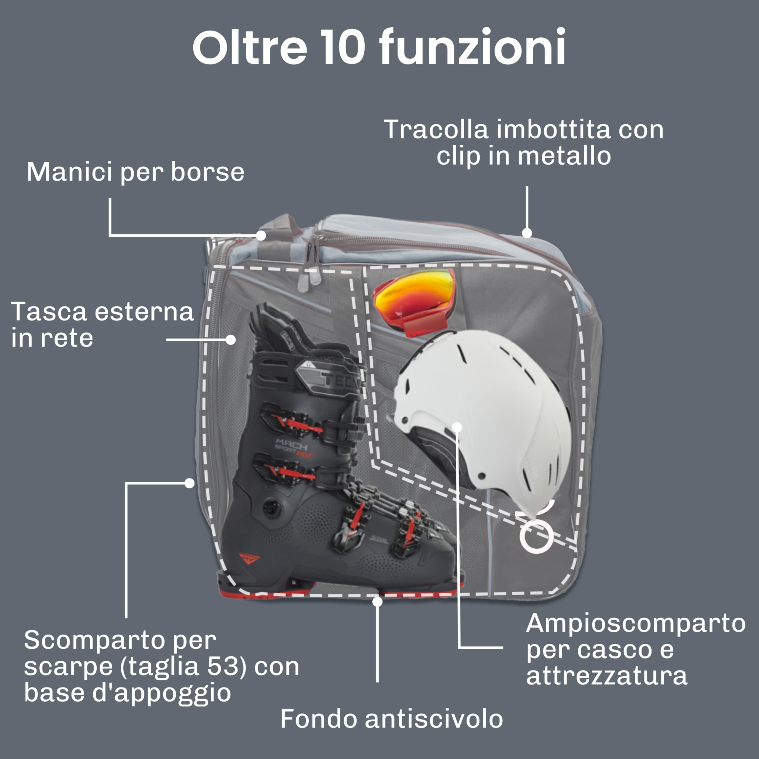 Otaro Borsa porta scarponi sci con scomparto per casco (oltre 35.000 clienti soddisfatti) | Borsa premium per scarponi da sci | Sacca sci, porta scarponi sci, borsa porta scarponi sci