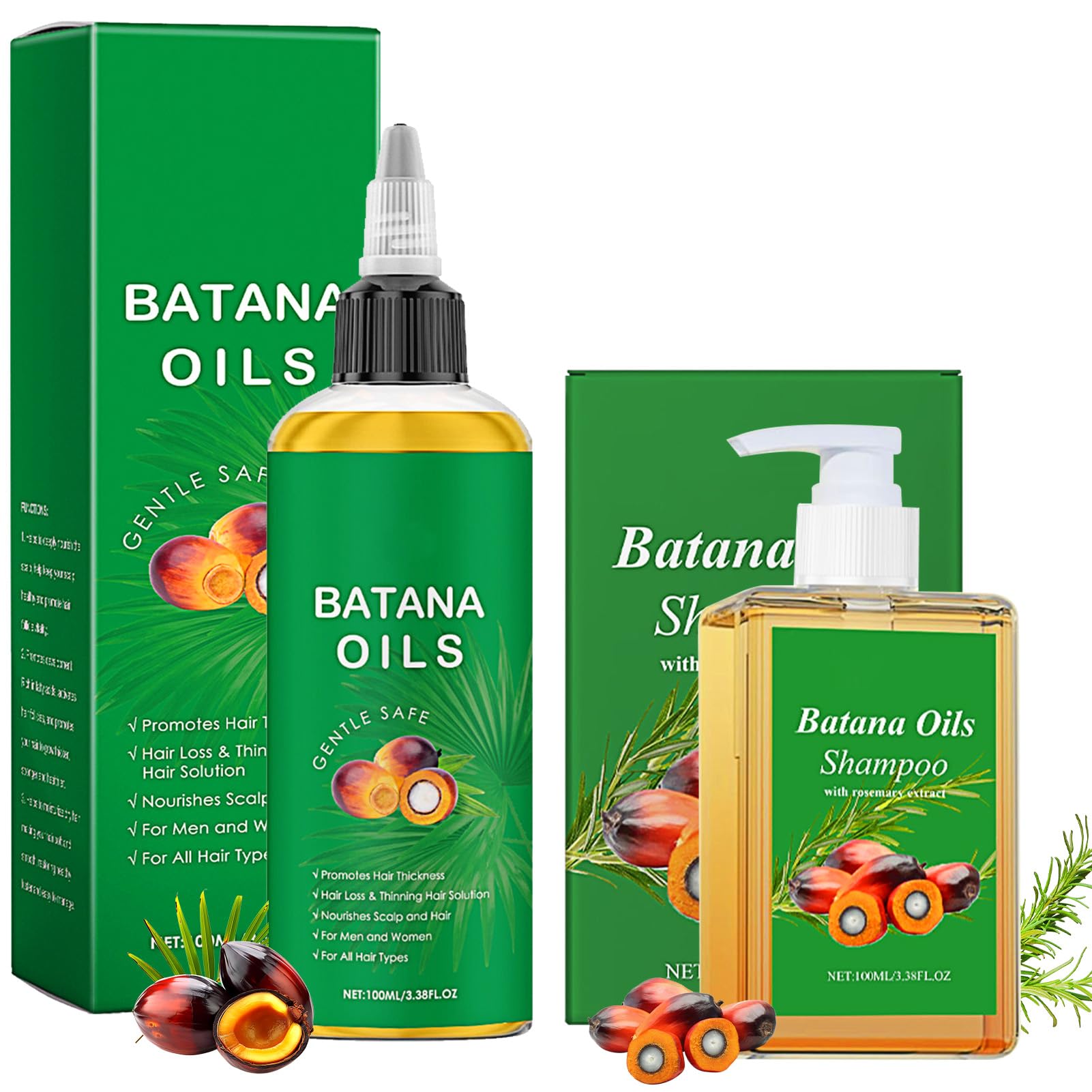 Olio Batana Capelli 2 Pezzi, Batana Olio Shampoo + batana Oil for Hair Growth, BatanA Oil Organic, per Capelli Più Sani, Più Spessi