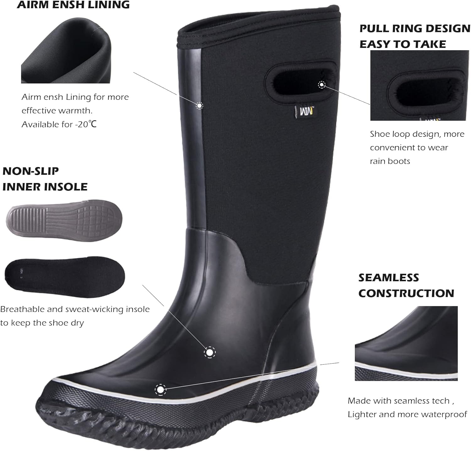 WTW Mid Calf Rain Boots for Women - Waterproof Insulated Neoprene Mud Boots Outdoor Hunting Garden Boots - Image 4