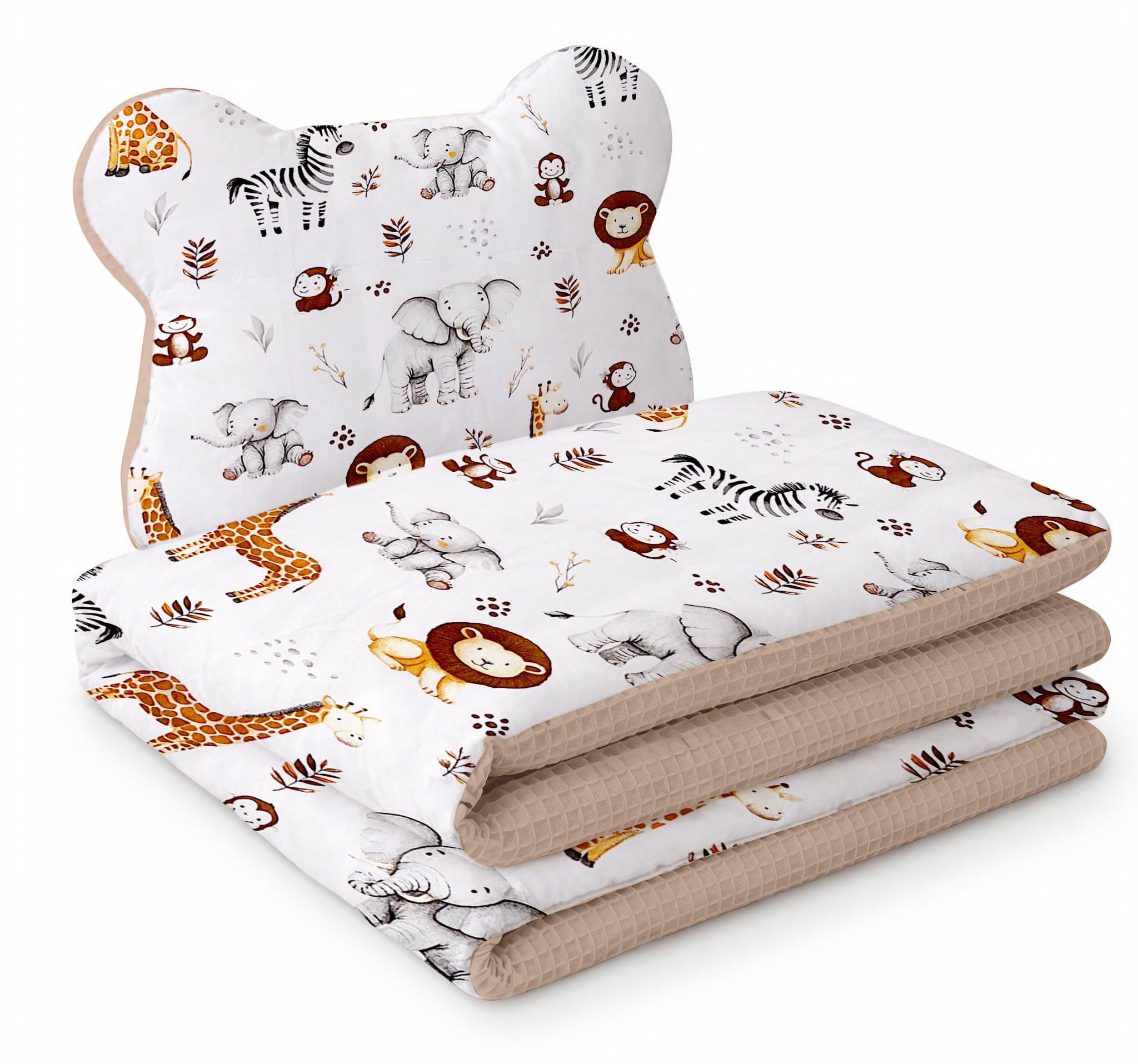 Babynest Nestchen Baby Set für Neugeborene – 5-teilig – Kuschelnest aus 100% Baumwolle & Waffelpique – Babykokon tragbar – für Babybett, Kinderbett & Kinderwagen – OEKO-TEX - ZOO und Braun