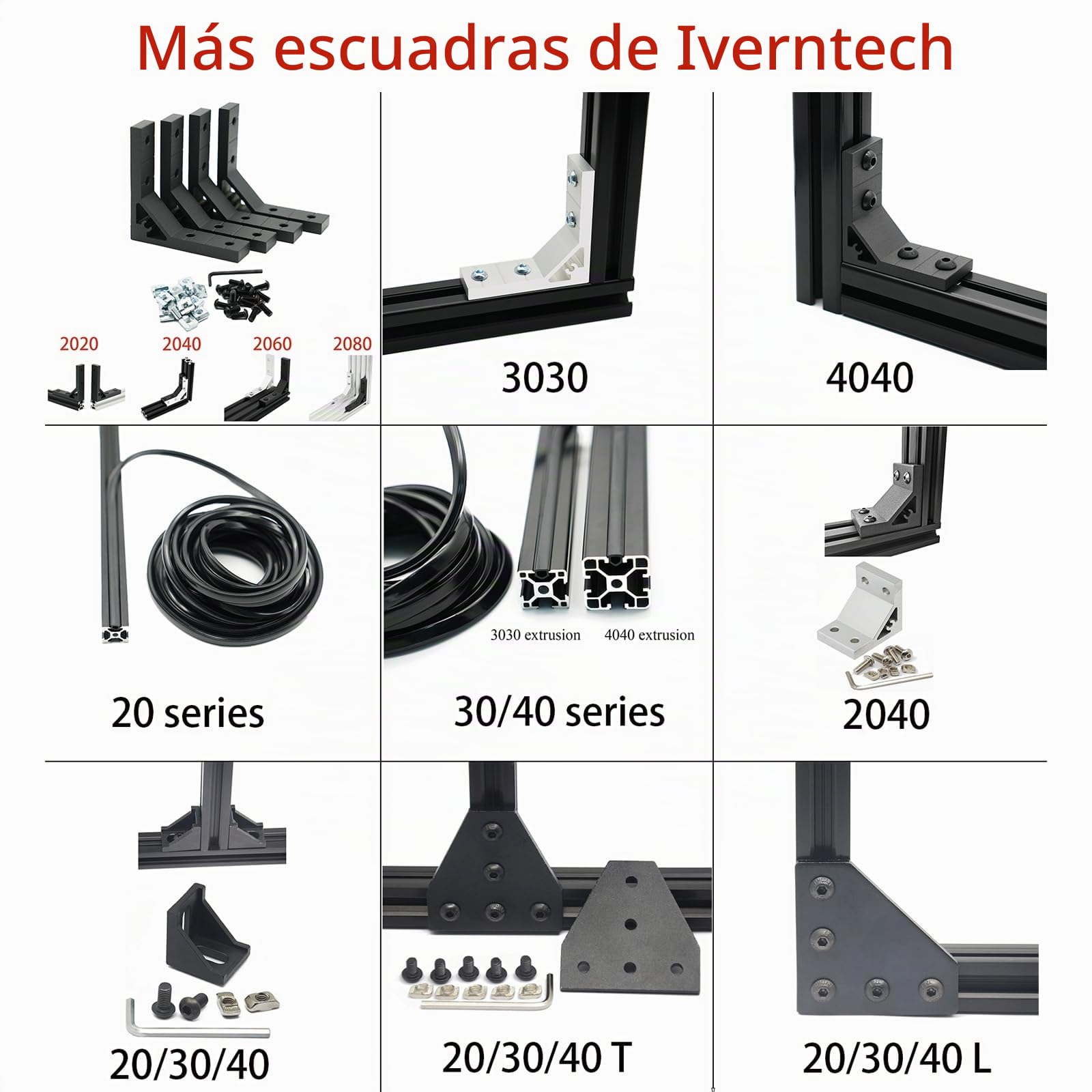 Iverntech 1 pieza de 1000 mm 4040 Perfil de extrusión de aluminio negro con ranura de 8 mm de la serie 40, estándar europeo, anodizado, para impresora 3D y máquina láser de grabado CNC DIY