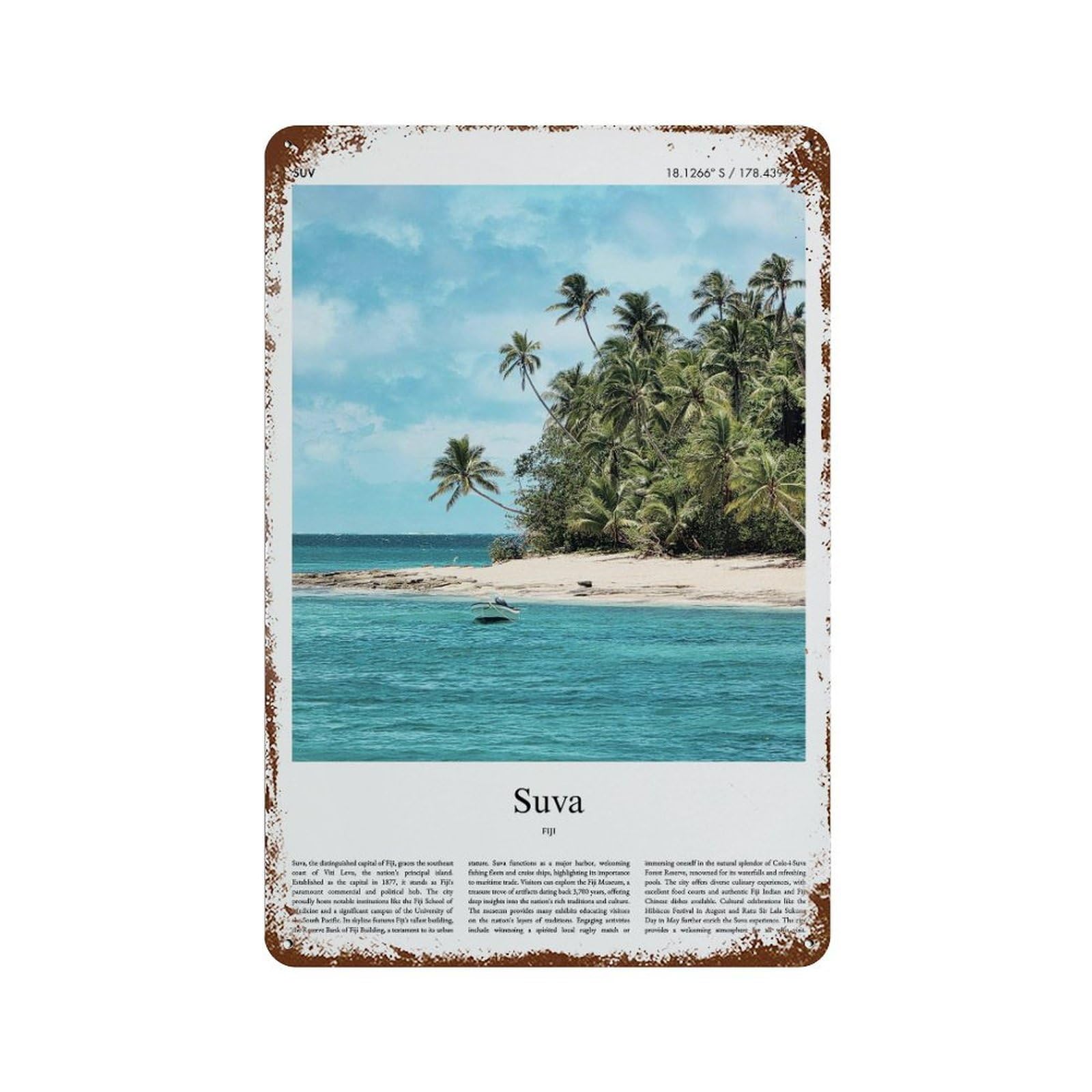xiaoxiaoshen Suva Fiji City Scenery Wall Decor Art Metal Tin Poster Modern Home Decor Art Home Bar Shop Decorations Vintage Sign 30x20cm