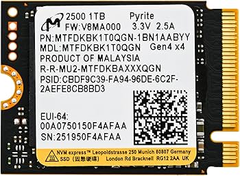 Amazon.com: Micron 1TB 2500 M.2 2230 PCIe Gen 4.0x4 NVMe SSD