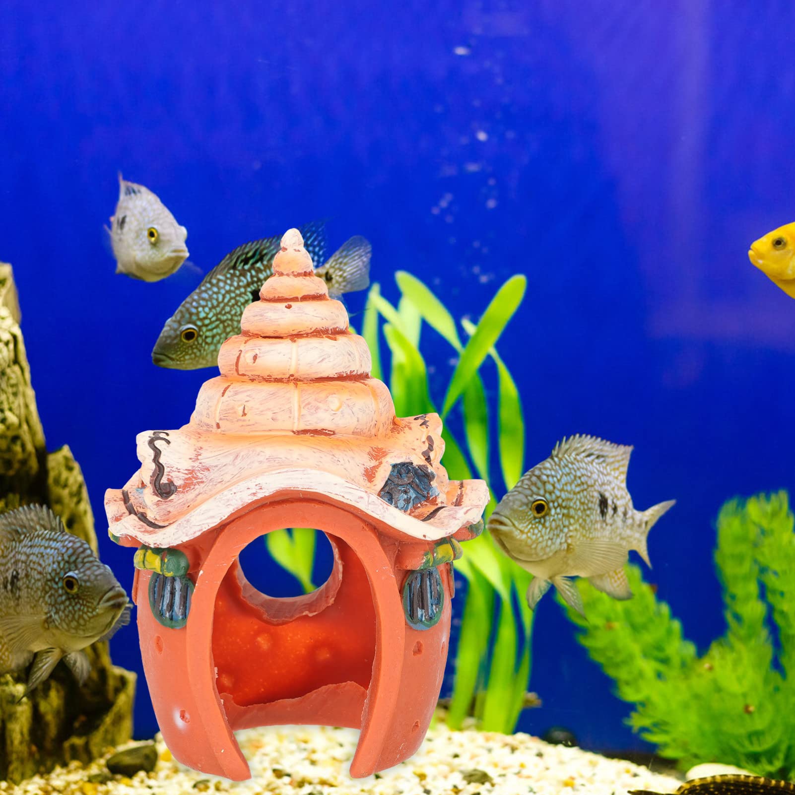 Decoración del acuario Acuario Castillo Casa Peces Ocultar Cueva Castillo Betta Peces Escondite Tortuga Ocultar Cueva Tanque De Peces Sala De Conchas Estatuas De Conchas Artificiales for Decoraciones