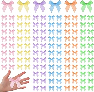 100 Pcs Pastel Satin Ribbon with Twist Tie Bows 2.5 Inch Premade Bows for Spring Gift Wrapping Treat Bags Crafts Wedding Baby Shower Birthday Party Decorations
