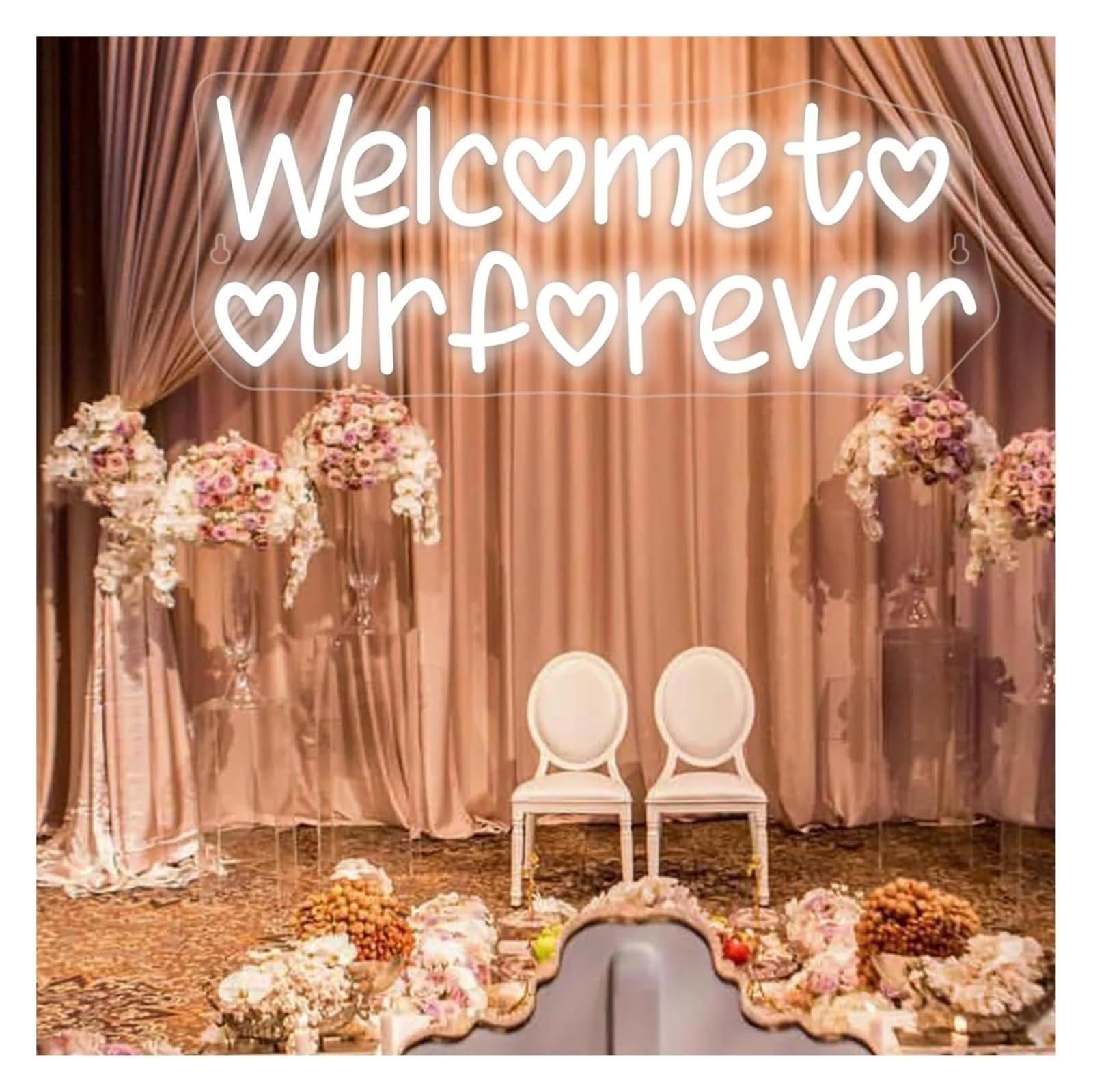 "Benvenuti nel nostro per sempre" Insegna al neon a LED per decorazioni da parete per feste matrimonio 42X17cm(Bianco)