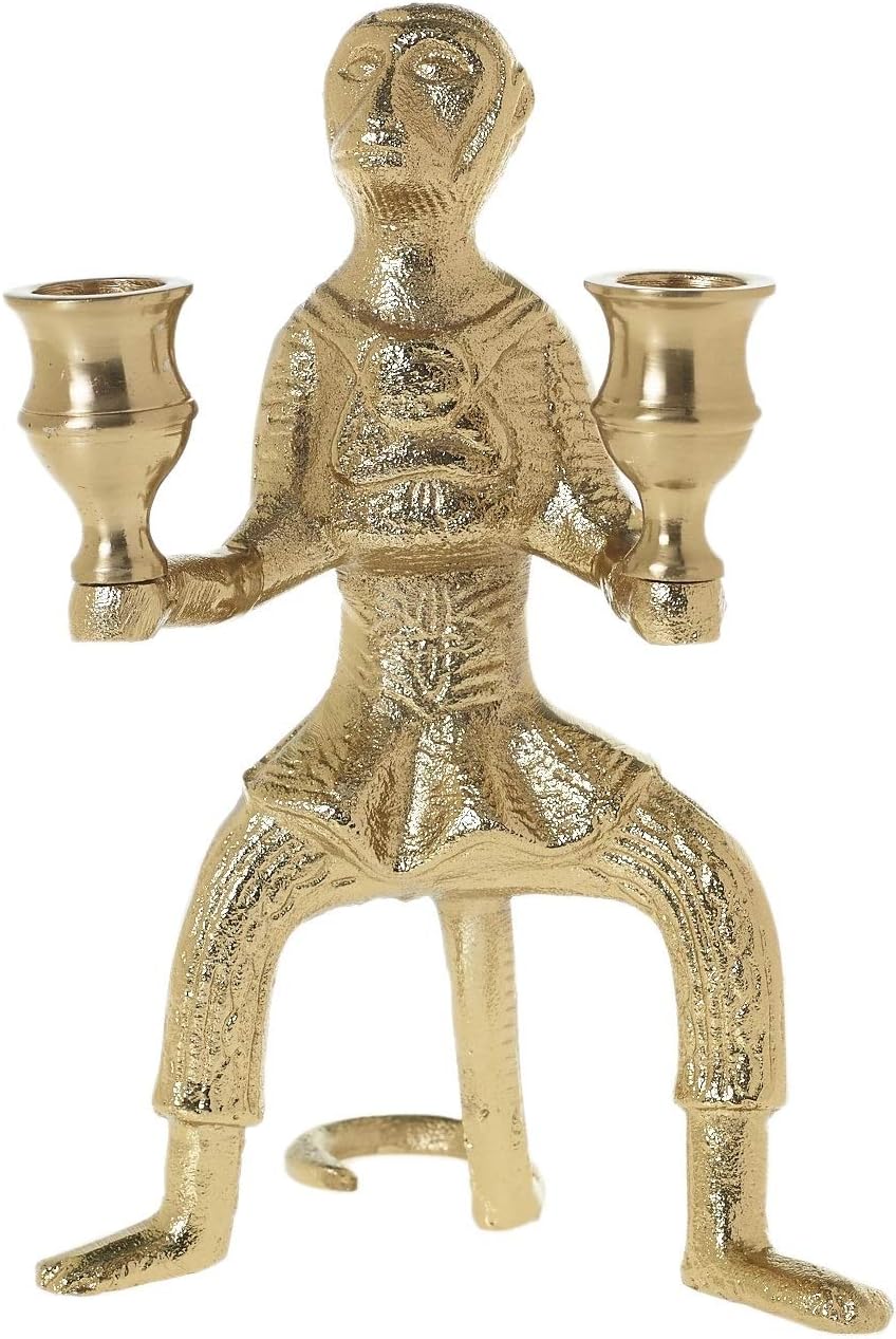 Golden Brass Monkey Candlestick Candle Holder - Holds 2 candles. 22 cm tall.