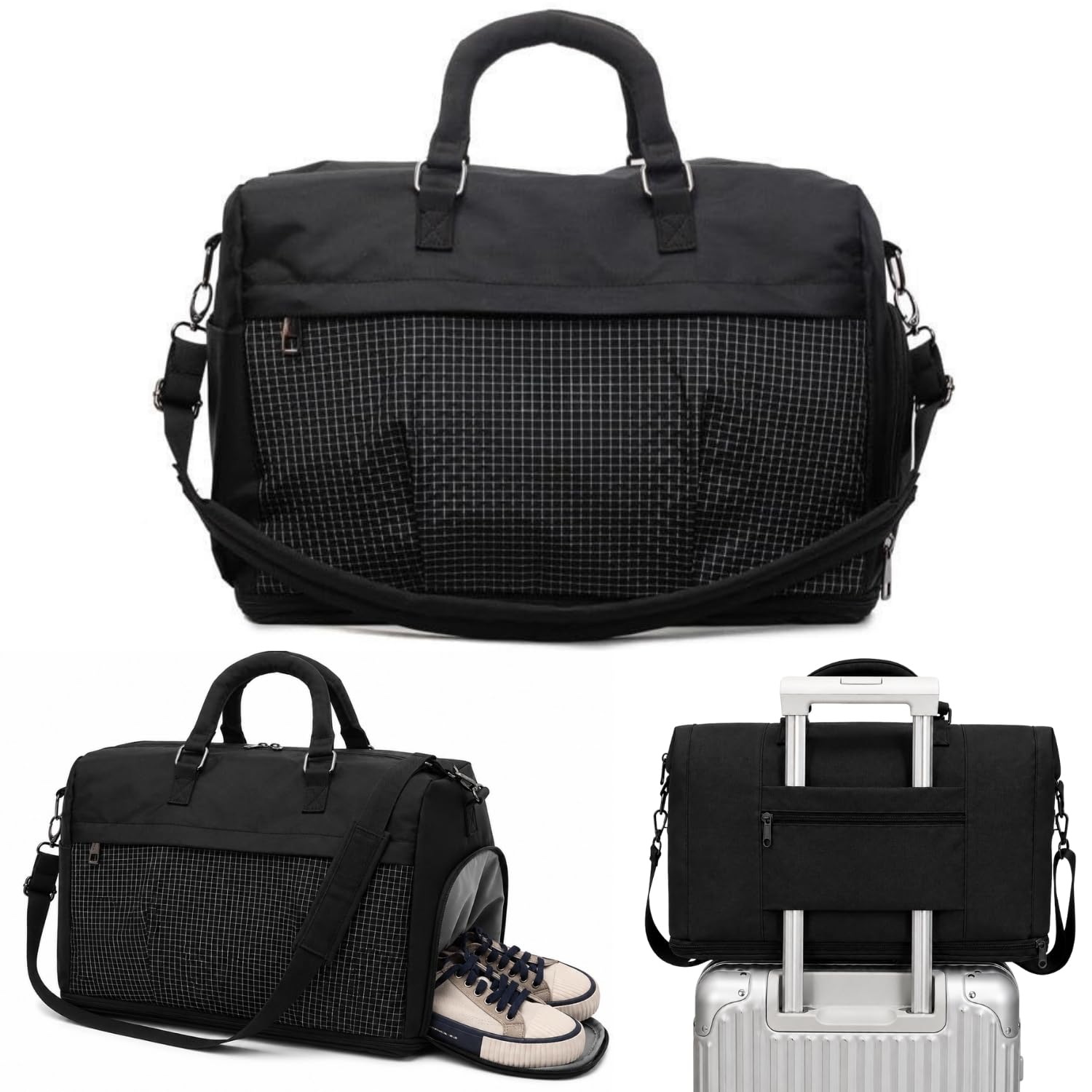 Gym Duffle Bag with Shoe Compartment for Men & Women Travel Bags Weekender & Sports Bag Lightweight Small Travel Duffle with Adjustable Strap (Black)-image-17