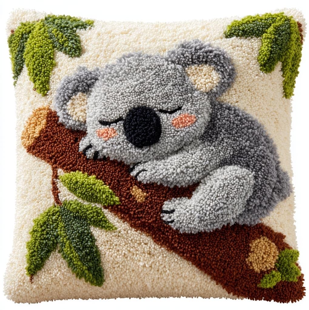WallustrioaW Latch Hook Pillowcase Kits 17x17in,Koala Animals