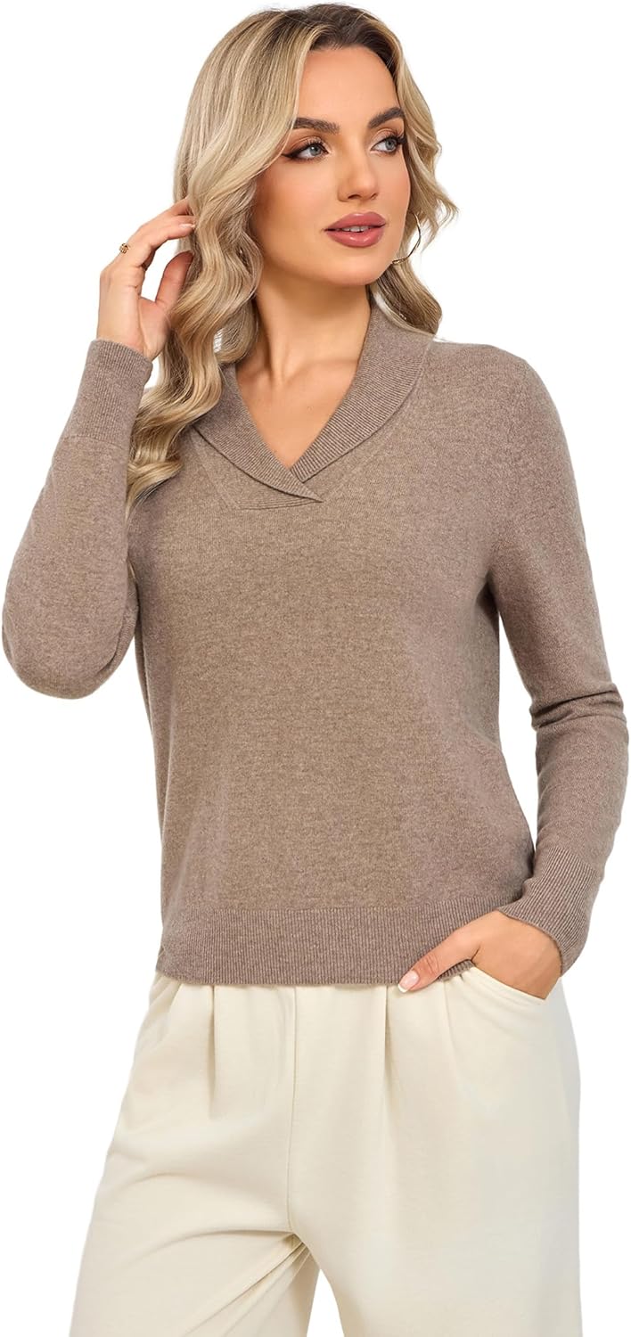 V Neck Sweaters for Women – 100% Merino Wool Shawl Collar Pullover Warm Winter Sweater Long Sleeve Jumper Knit - Image 4