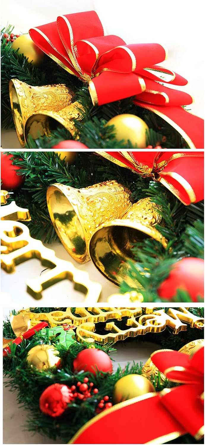 クリスマスリース 50cm 赤いリボン ベル付き 玄関ドア用クリスマス