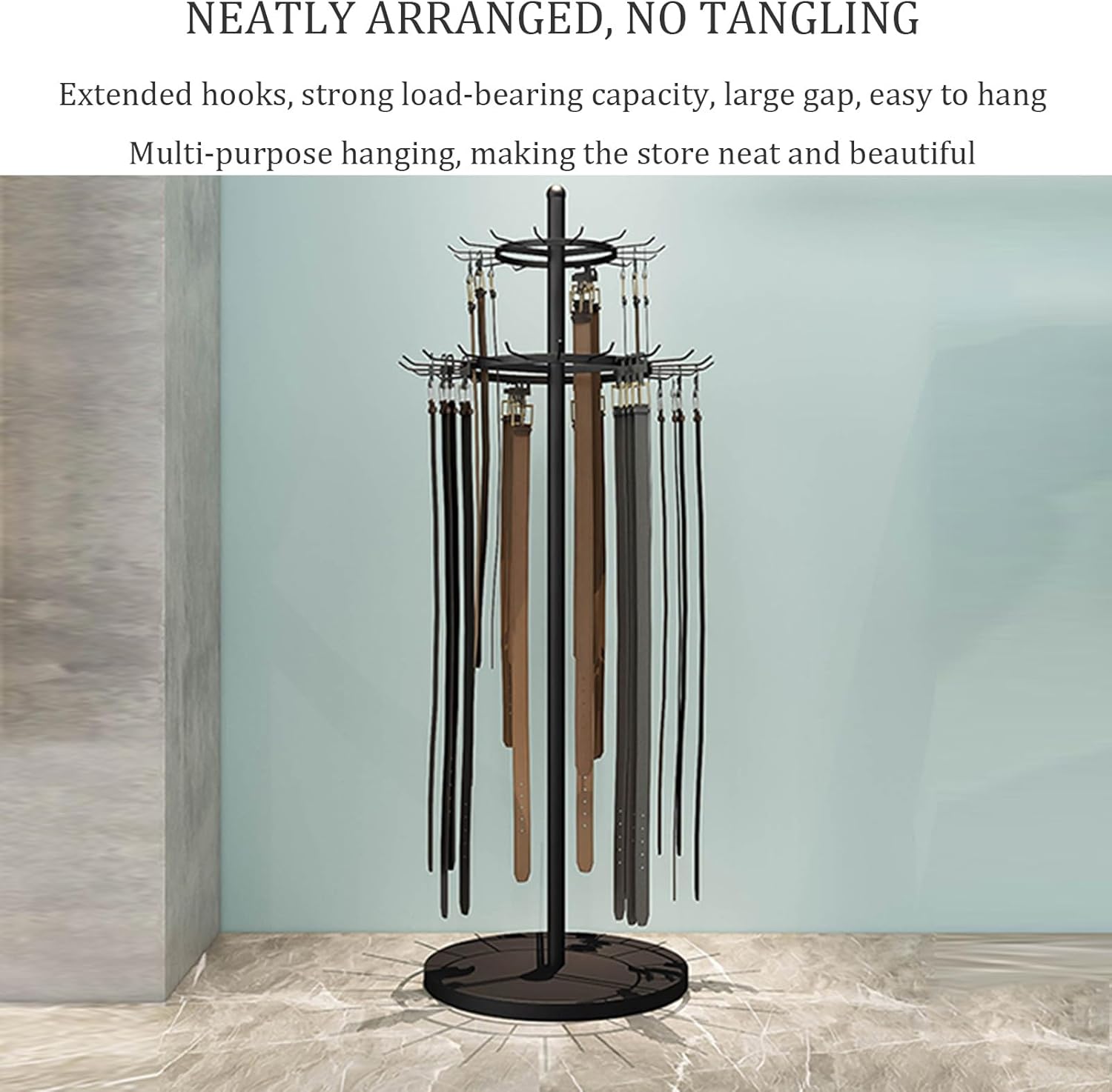 Retail Belt Display Stand 66.2in Floorstanding Metal Belt Hook Organizer Multifunctional Scarf & Purse Rack Commercial Tie & Belt Hanger for Men’s Closet