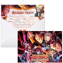 16pcs Demon Anime Birthday Invitation Cards with Envelopes, Demon Anime Party Supplies for Kids Birthday Decorations