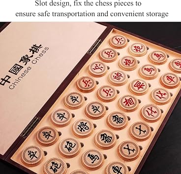 Portable Chinese Chess Set With Birch Pieces And Chessboard Handheld Xiangqi Traditional Table Strategy Game For 2 Players Adults(5.8cm/2.3in)