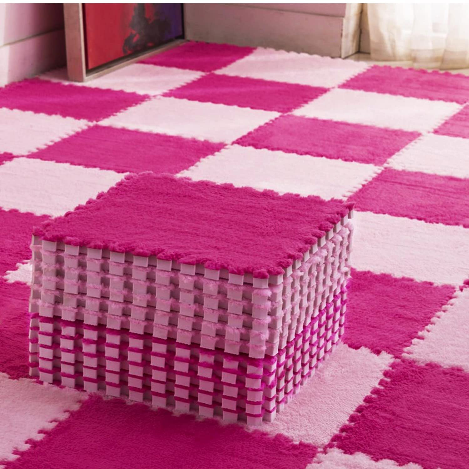 Metreno 10mm Kids mats for Floor Soft Plush Foam Babies Puzzle Interlocking Play mats for Crawling Playing Tile mat Carpet Rug for Infants and Toddlers (Rose red + light pink, 31.5*31.5*1cm - 24pcs) (B0BCWY6XHG) Amazon Price History, Amazon Price Tracker