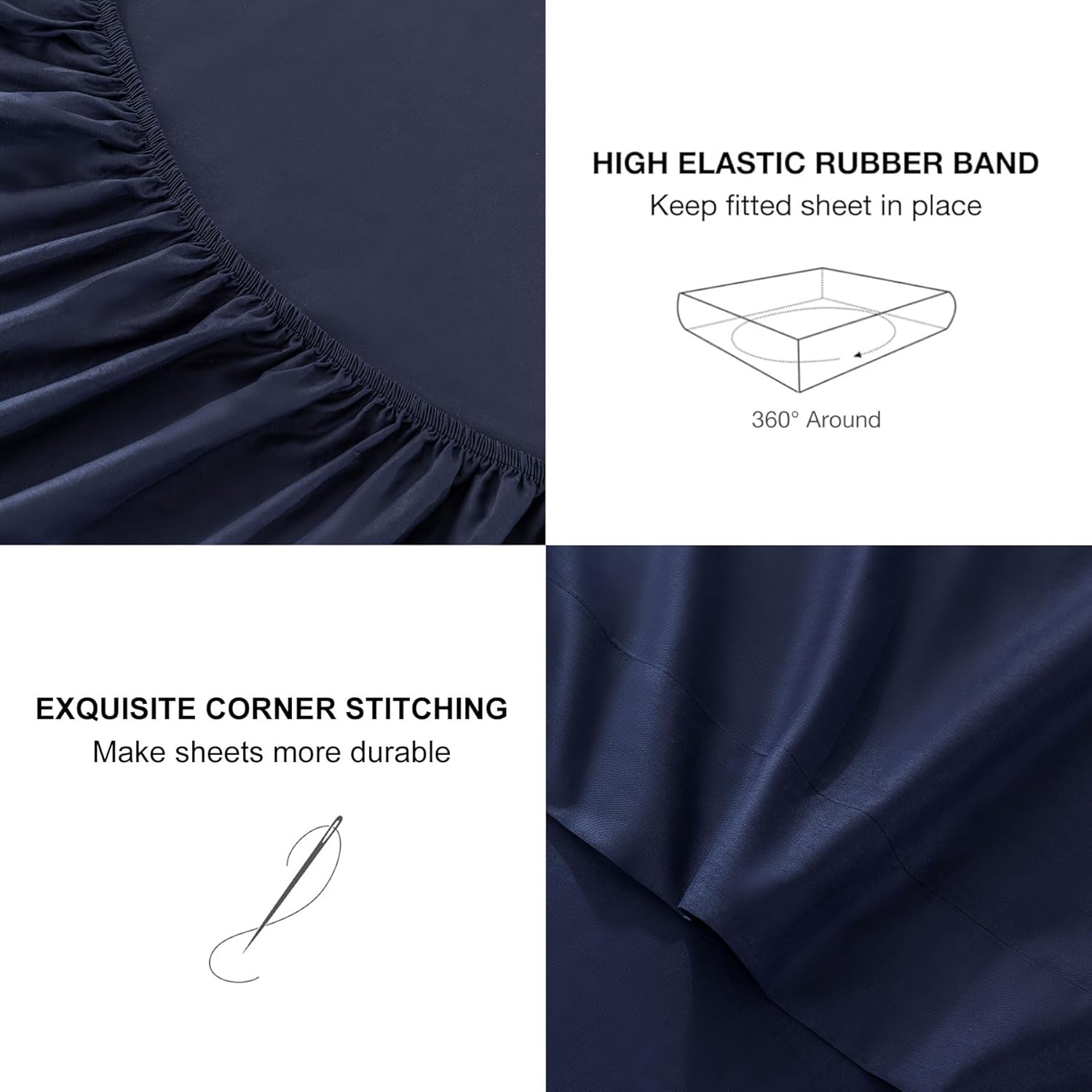 Levoo 100% Cotton Sheets Cal King Size Set 18"-24" Extra Deep Pocket Cal King Sheets Set Soft Breathable 4Pcs Bed Sheets with 1 Flat Sheet, 1 Fitted Sheet, 2 Pillowcases (Cal King, Navy Blue)
