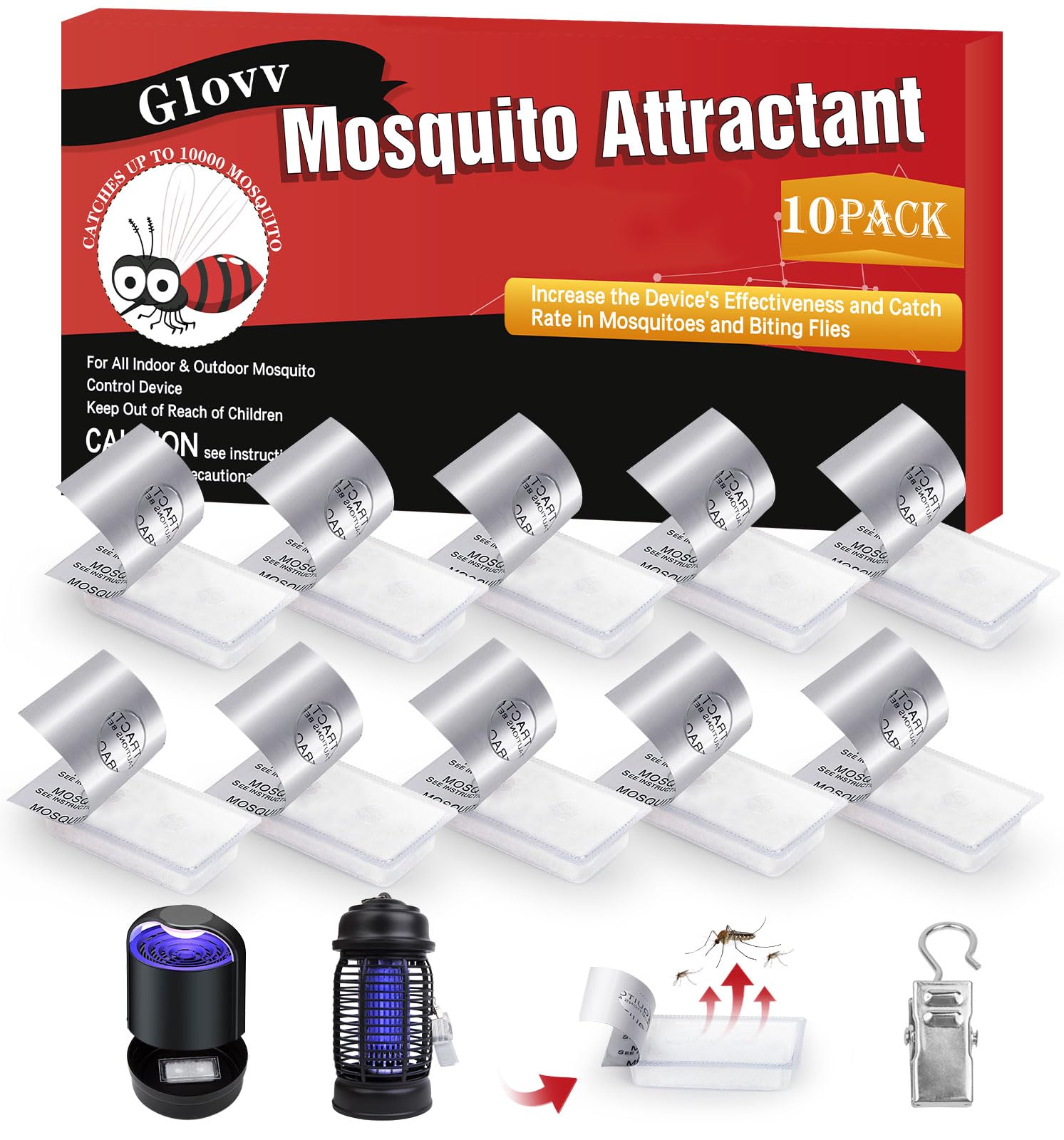 10 Lures Mosquito Attractant Bait Refill, Mosquito Lure Biting Cartridge for Bug Zapper & Fly Traps, Compatible with All Flying Insect Mosquitoes Trap