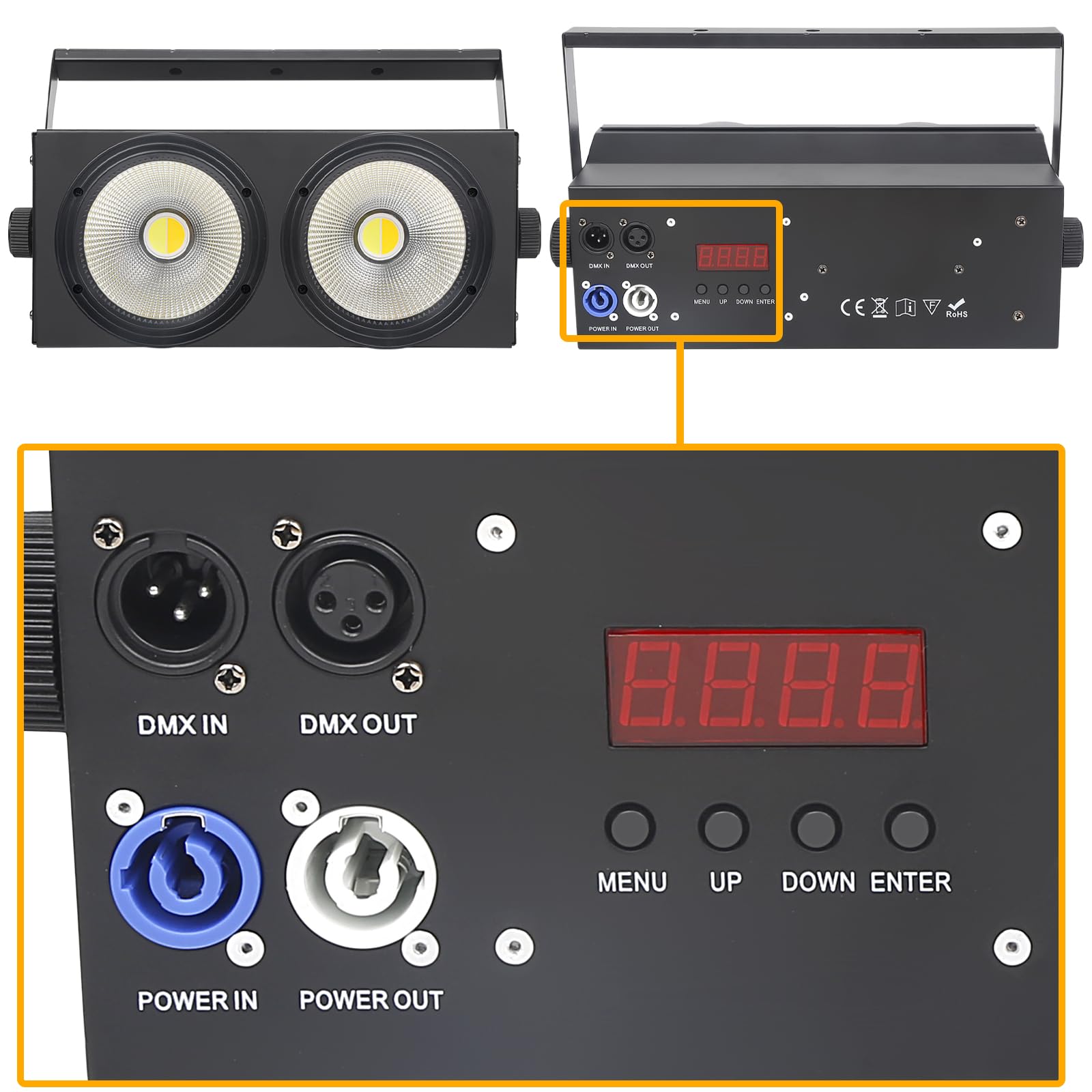 WECAN 200 W LED cieco PAR, luce LED a 2 occhi, luce bianca calda, controllo DMX, stroboscopio COB attivato dal rumore per teatro, chiesa e eventi DJ (confezione da 2)