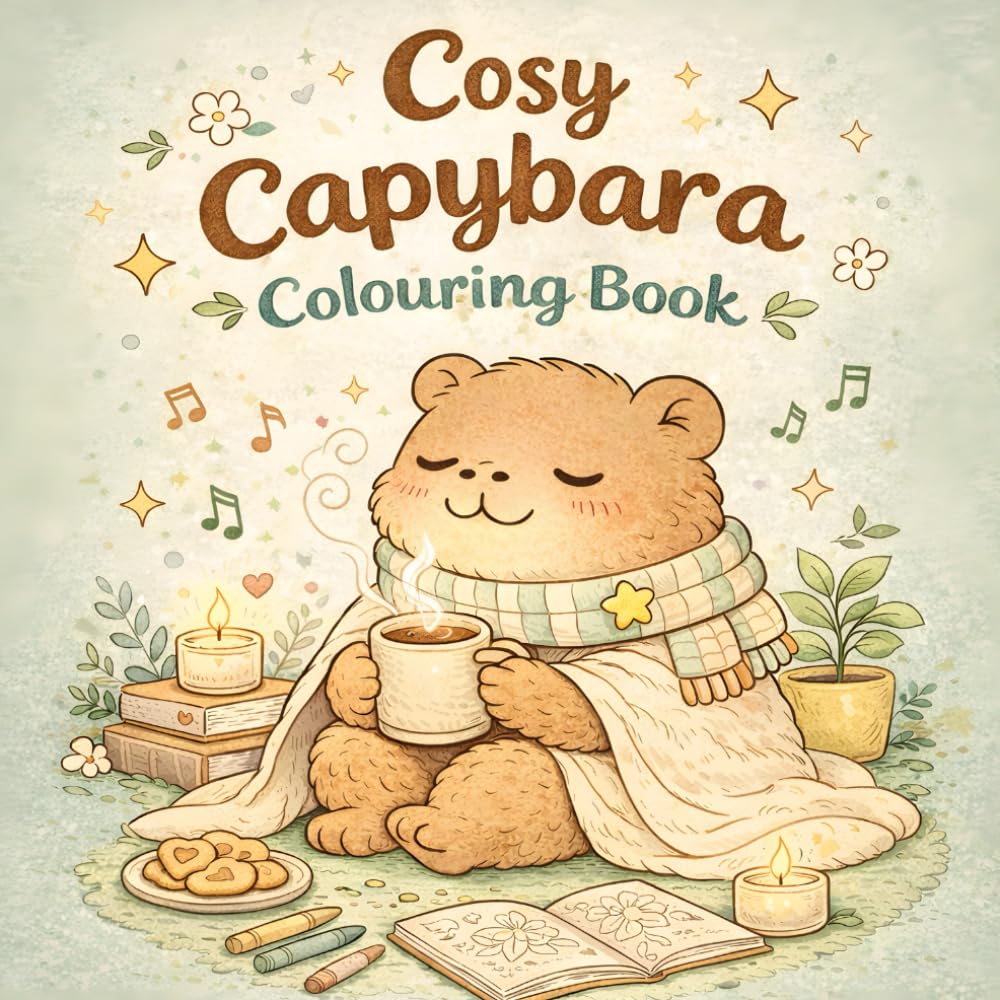 Cosy Capybara Colouring Book: Cute Relaxing Self-Care Scenes for Stress Relief | Adorable Capybara Moments for Adults & Teens