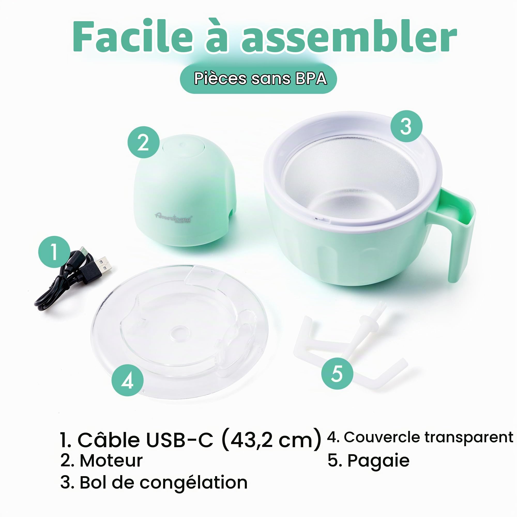 Americana Collection Elite Pint Perfect EIM1205MX Machine à crème glacée 1 pinte Tasse de congélation pour yaourt glacé, sorbet, gelato friandise, recettes, menthe