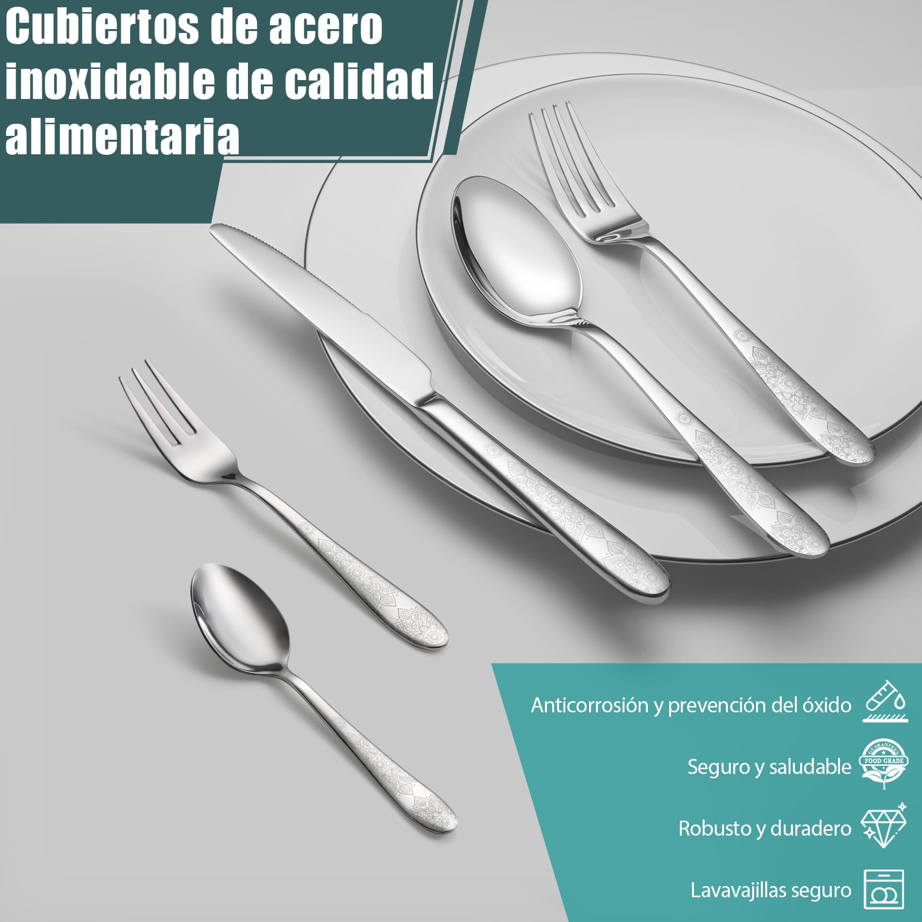 Cuberterias completas 12 personas, EIUBUIE cubiertos con patrón único | 60 piezas, pulido espejo, cubiertos acero inoxidable, apto para lavavajillas, juego de cubiertos, cuchillo cuchara tenedor