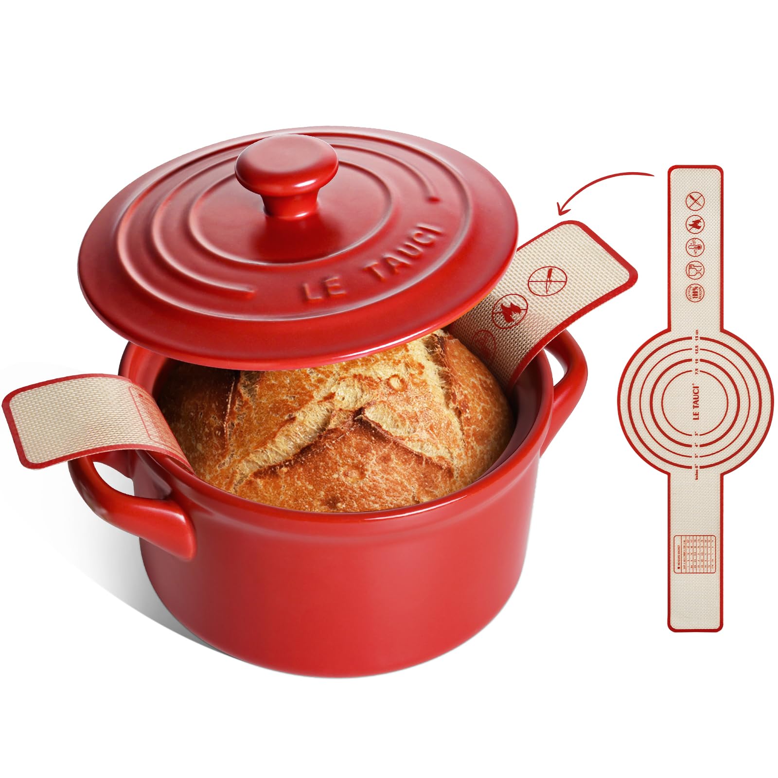 Cocotte en céramique 3L LE TAUCI avec sangle en silicone pour cuisson du pain