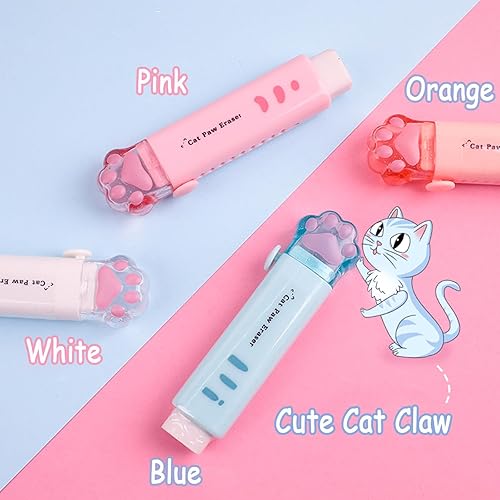 Miniatura 9 de Borrador retráctil, 4 borradores de goma push-pull sin rastro, útiles para empujar y tirar de la pata de gato, lindo borrador de goma adecuado para