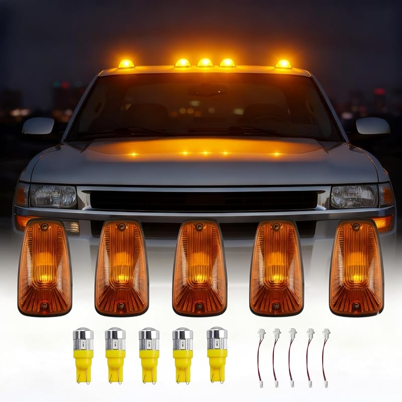 Luzes de teto para cabine KOMAS com LED âmbar 12 V para Chevrolet/GMC C/K – Kit com 5 unidades