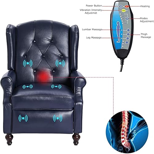 Miniatura 3 de VUYUYU Wingback Recliner Chair Push Back Arm Chair with Heat and Massage PU Leather Single Sofa for Home Living Room Office Bedroom