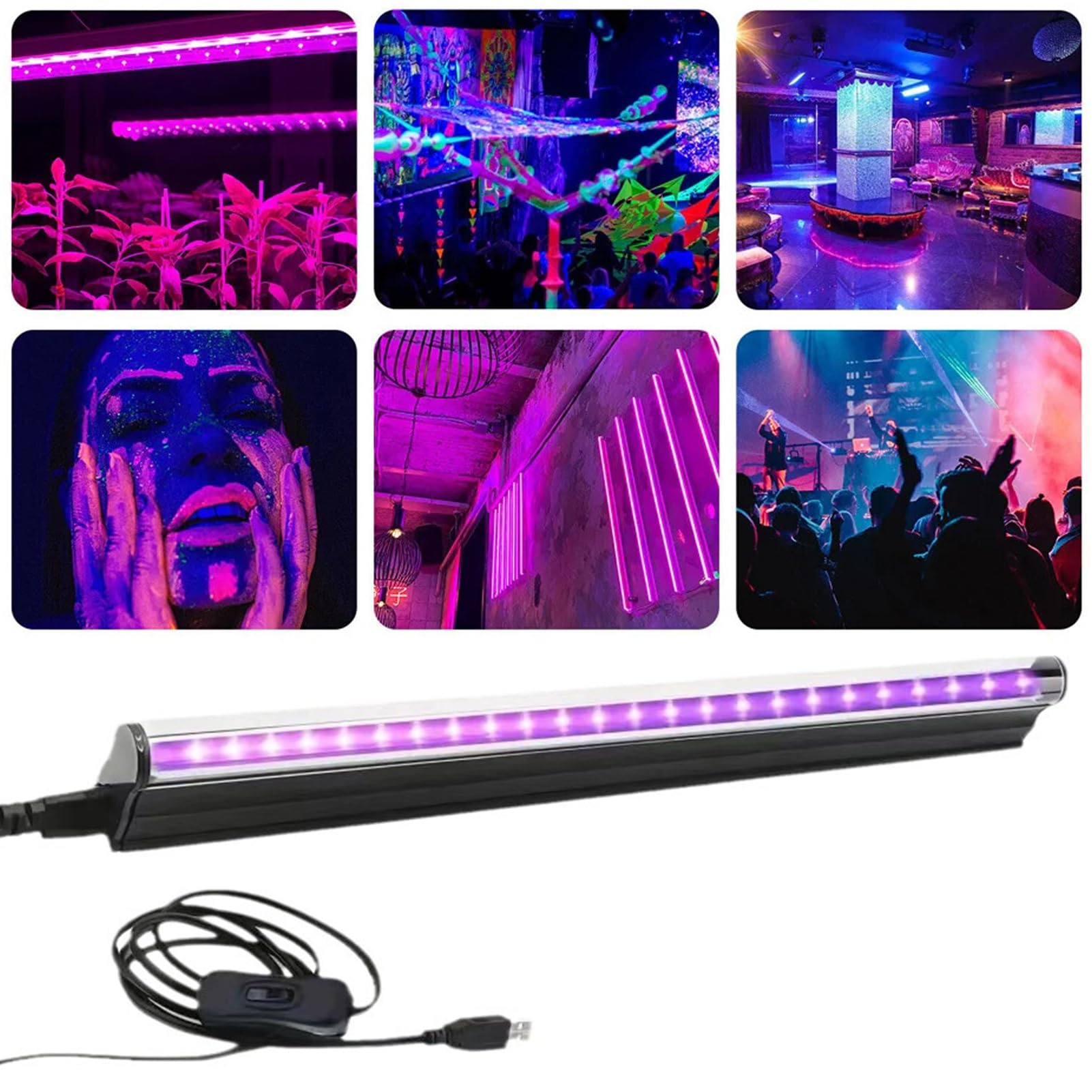 Tira de LED - 2 PCS lámparas de luz negra, tubo de luz ultravioleta ajustable con interruptor, tira de LED ultravioleta para discoteca, iluminación de escenario.