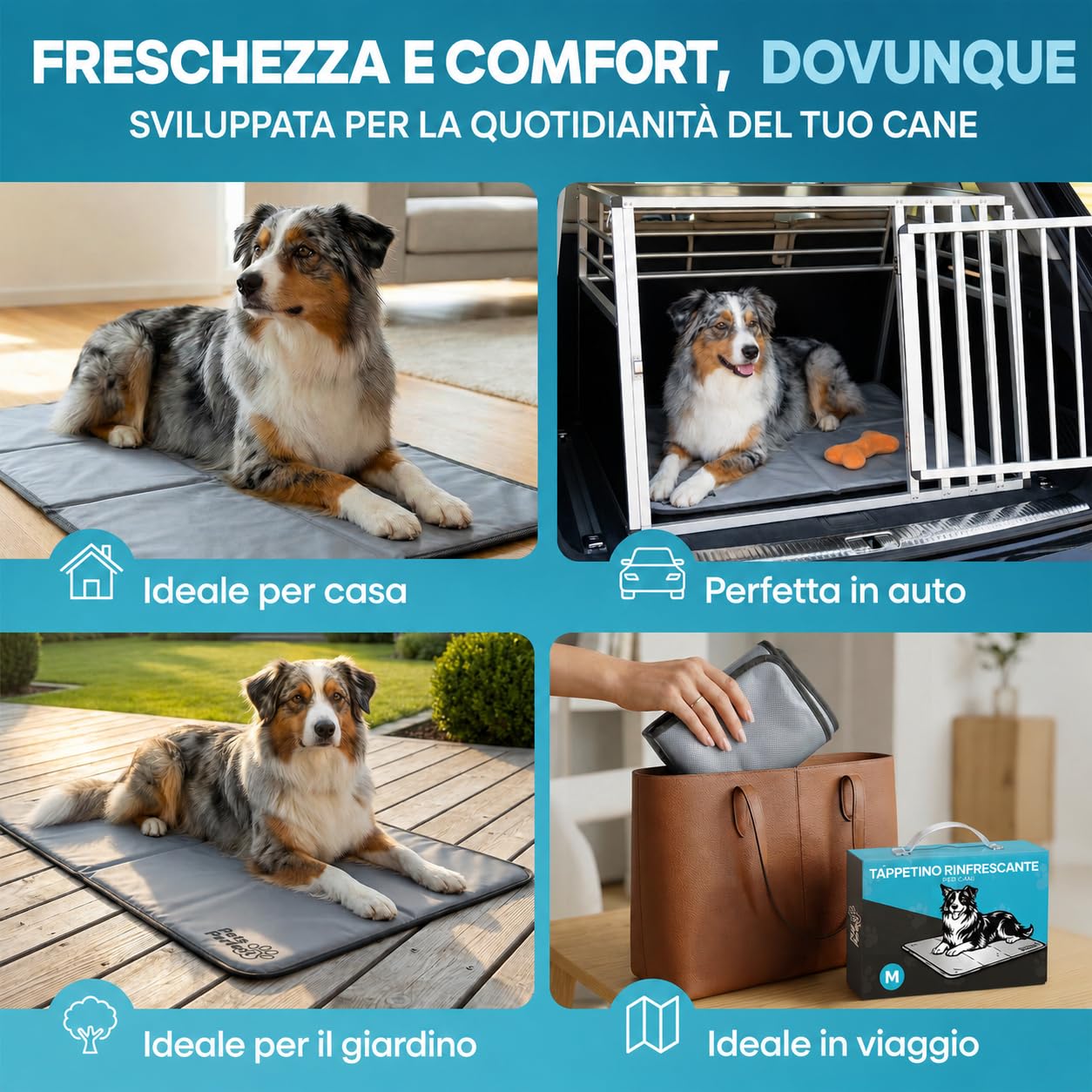 Tappetino refrigerante cane auto rinfrescante - cooling mat con gel non tossico - tappeto refrigerante per cani XL XXL e tappetino rinfrescante per gatti pieghevole