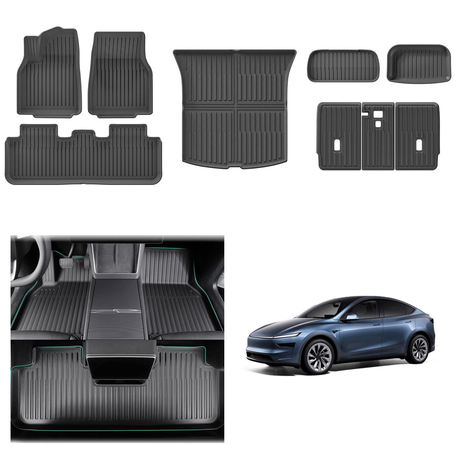 LANTU Lot De 3 Tapis De Coffre Tesla Model Y - Protection TPE Toutes Saisons Antidérapante 2021-2024