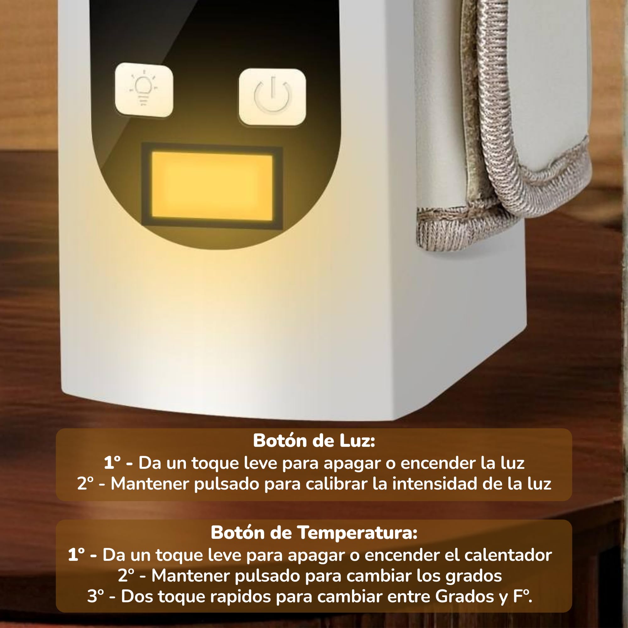 Smartia – calienta biberones portatil Modelo 2026, batería de 9000 mAh y resistente a líquidos, calentador de biberon con pantalla y luz nocturna para tu bebe, 6 niveles de Tº, Cert. CE ROSH