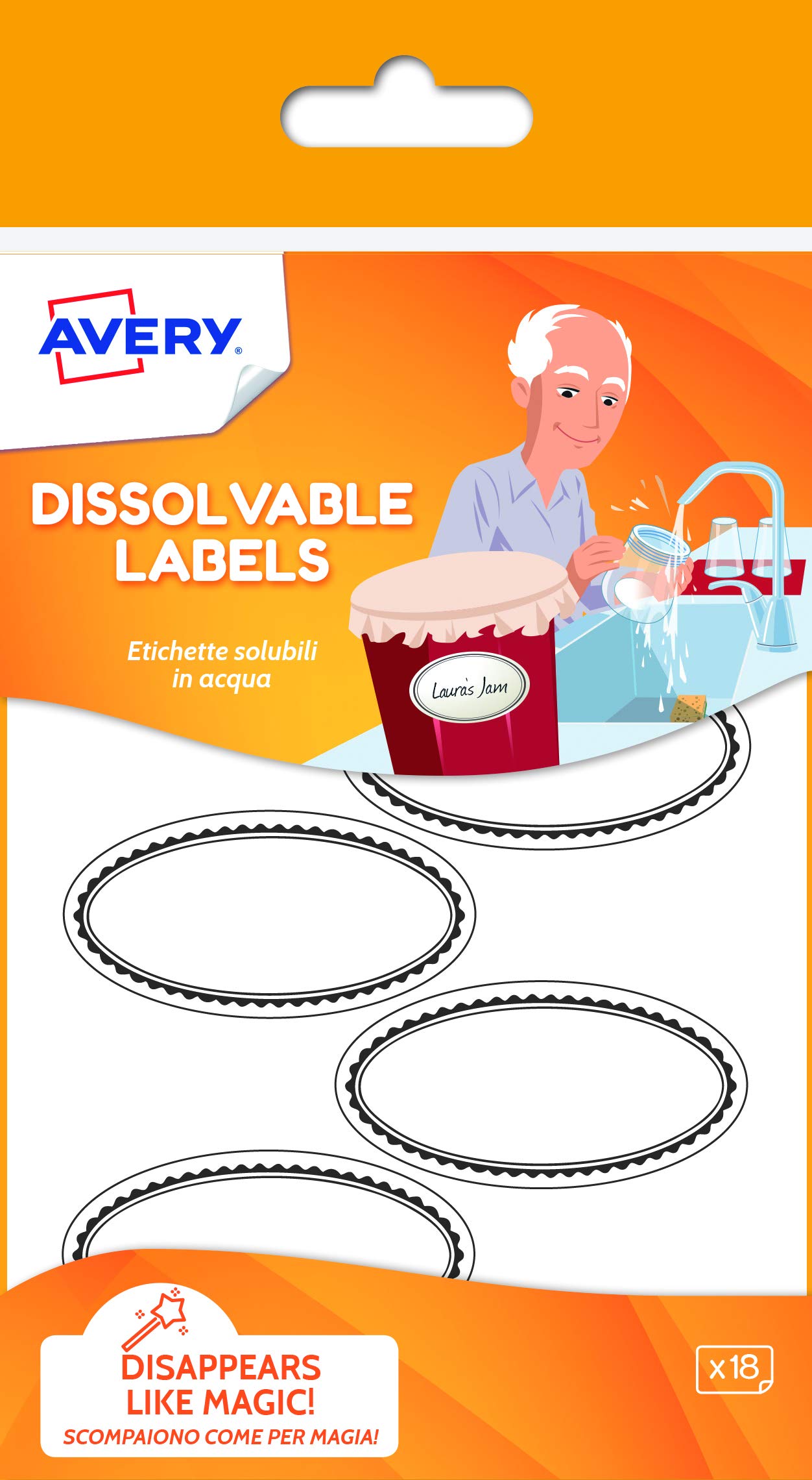 Dissolvable Labels, 55 x 29 mm, 18 Labels Per Pack, White (with Black Decorative Edging)