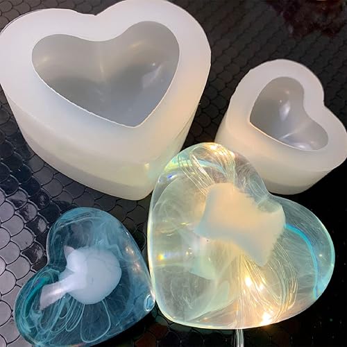 Miniatura 6 de WANDIC Molde de silicona, 2 moldes de silicona con forma de corazón de amor, molde de jabón de corazón 3D para manualidades de jabón hecho a mano,