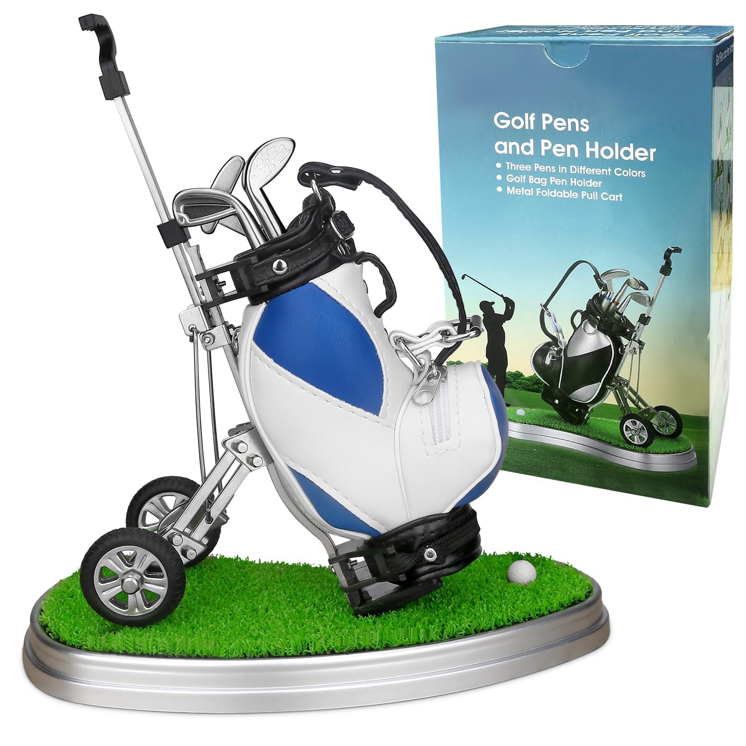 Porta Penne da Golf 3 Pezzi - Set Desk Decor - Regali Souvenir Uomini - Blu Bianco