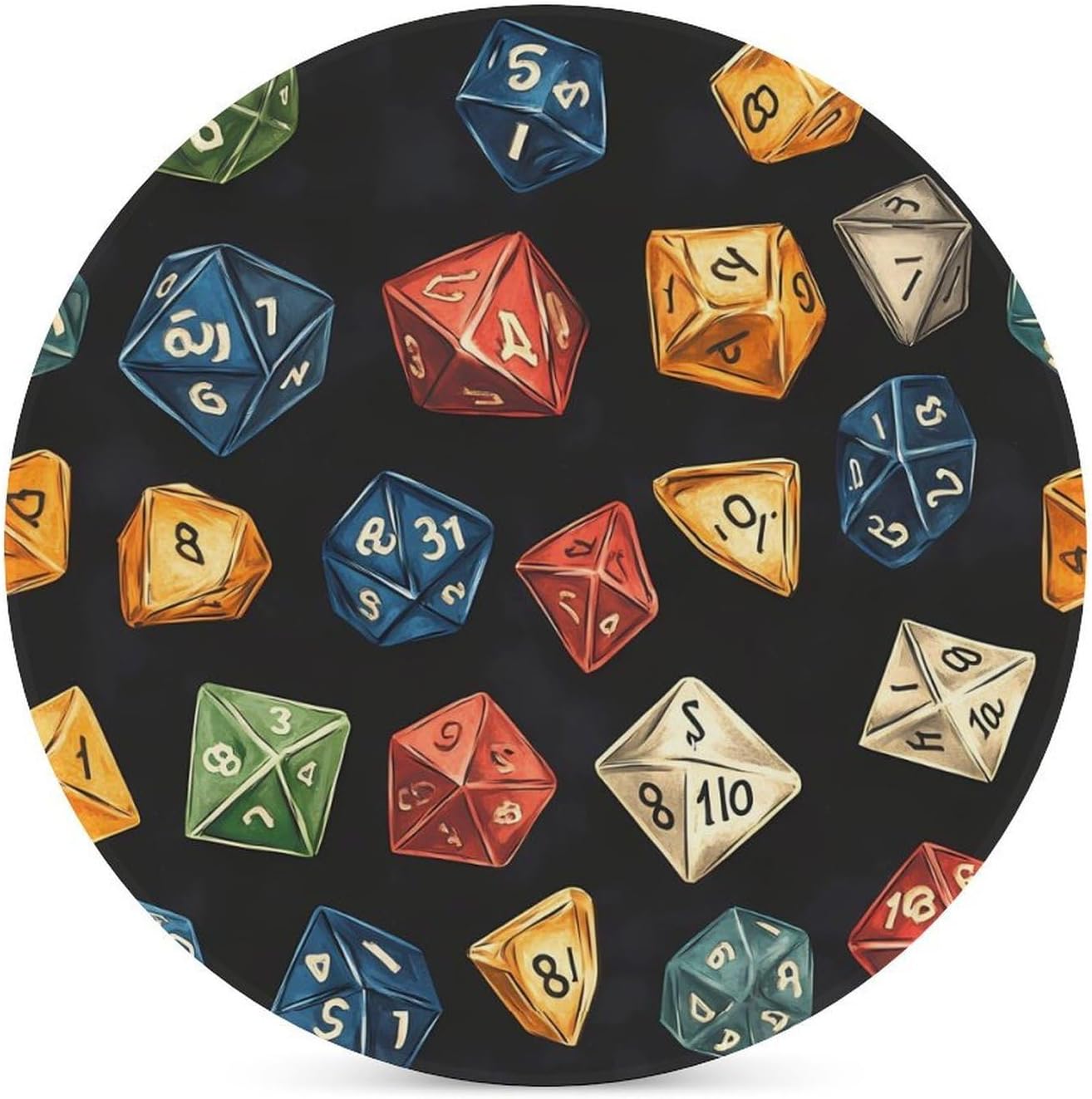 D and 20 Dice Dungeons Round Ceramic Coasters for Drinks Absorbent Cup Holder Tabletop Protector with Cork Base