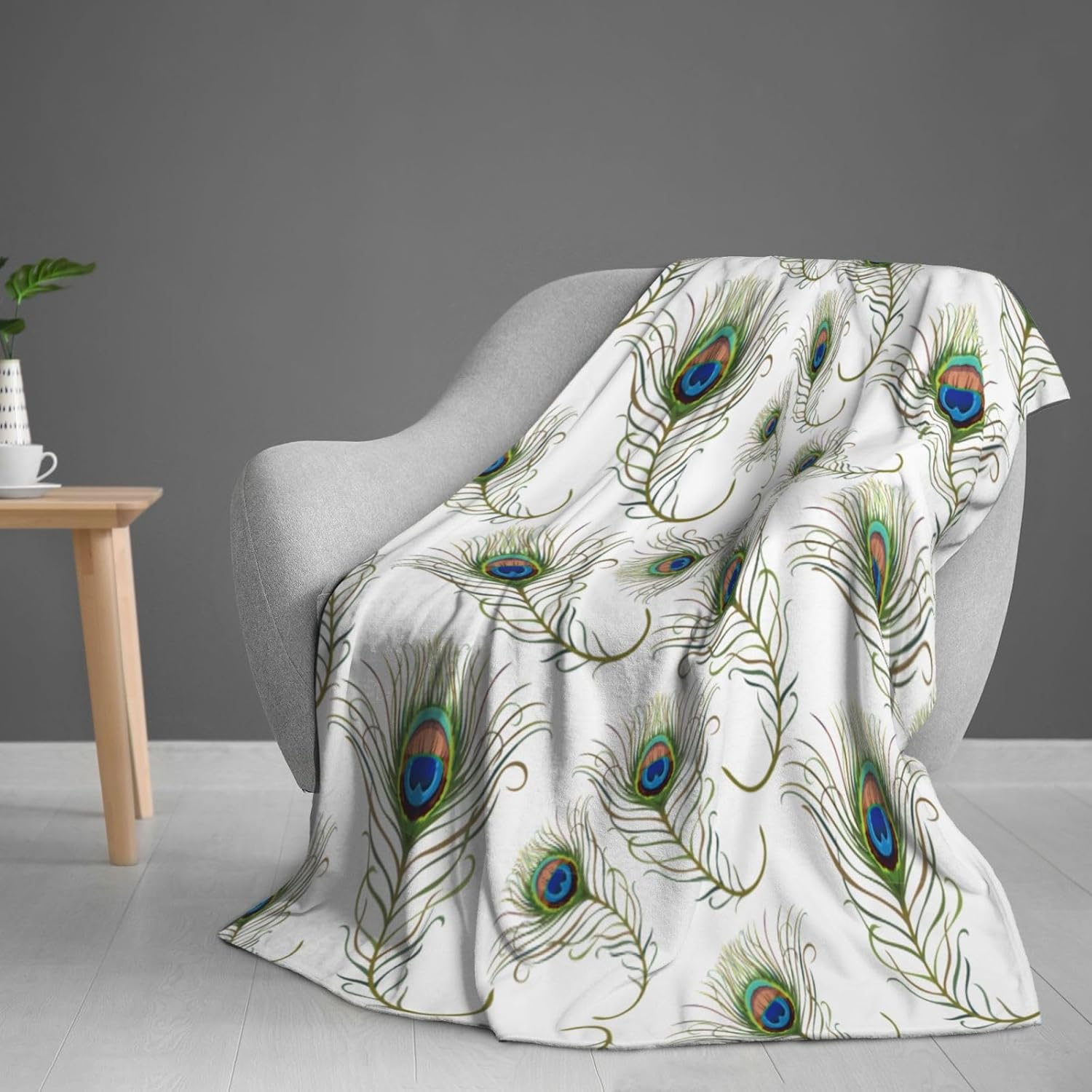 Peacock Feathers Throw Blanket for Bed Sofa Couch Beautiful Feather Fleece Blankets Lightweight Soft Cozy 50"x40" - Image 8