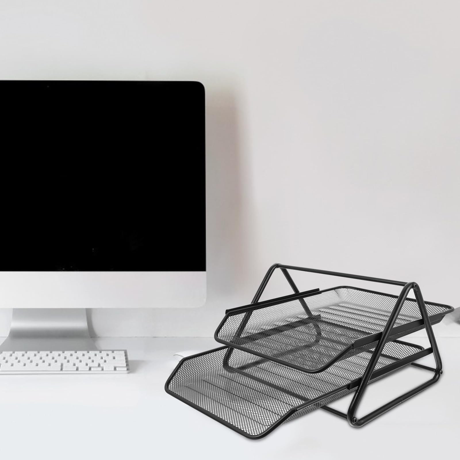 2-stöckiges schwarzes Eisen-Aktenregal – Rostfreier Schreibtisch für Bürodokumente, Aufbewahrung und Schreibwaren – stilvolles und funktionales Schreibtischzubehör