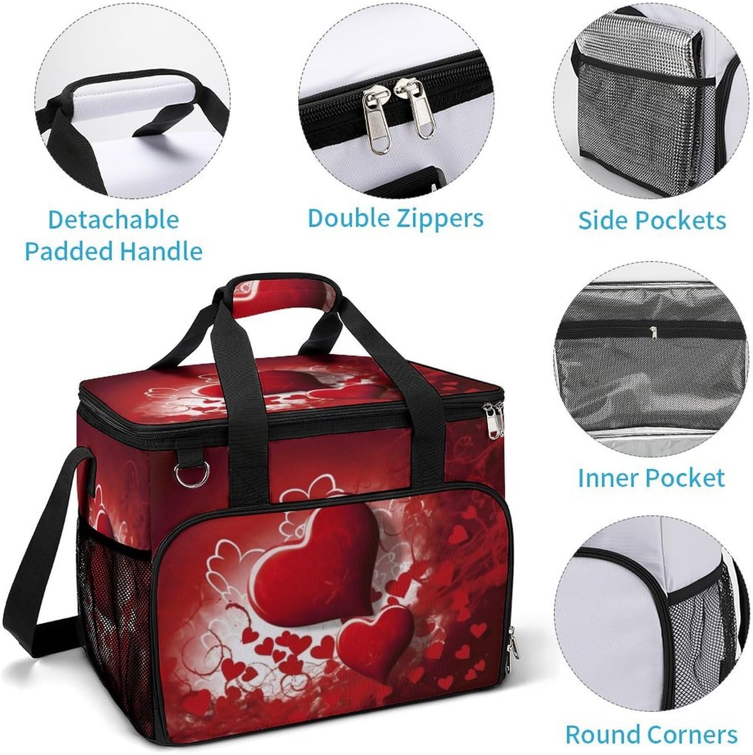 Large Capacity Oxford Cloth Valentine Day Printed Camping Ice Bag, Outdoor Portable Insulation and Cooling Bag, Suitable for Outdoor Camping and Picnics