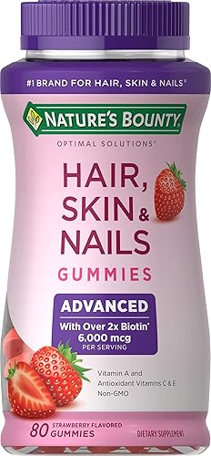 Nature's Bounty Optimal Solutions Advanced Hair, Skin Nails, 2X Biotina, 80 gomitas de fresa, 40 porciones en total